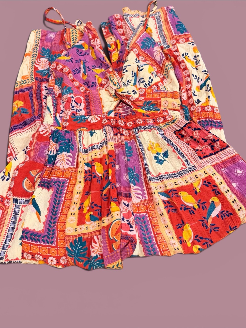 Angie- Women’s Boho Multicolor Floral Patchwork Jumper Size Large